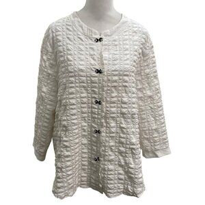 NICHE Nilgun Derman Pucker Textured Button Front Blouse White size Large